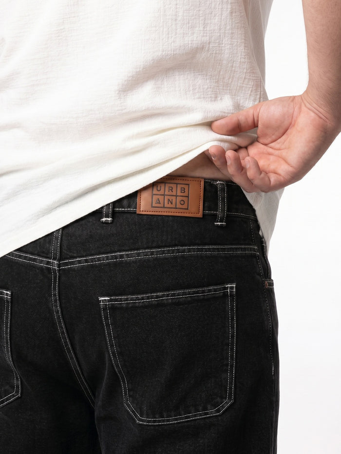 Plus Men's Black Loose Baggy Fit Washed Denim Jeans Non-Stretchable