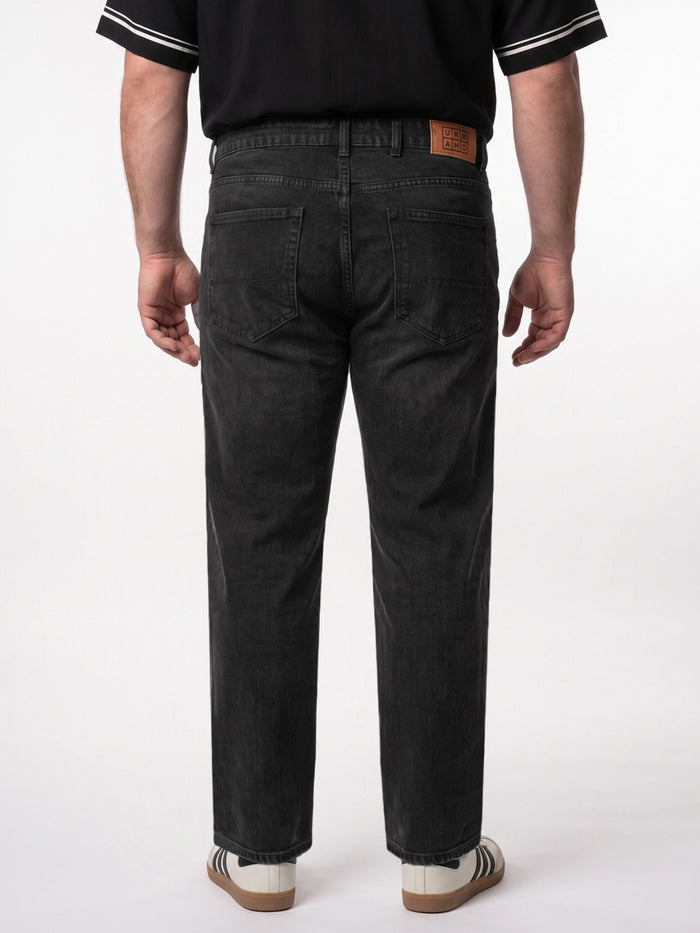 Plus Men's Black Relaxed Fit Washed Denim Jeans Non-Stretchable