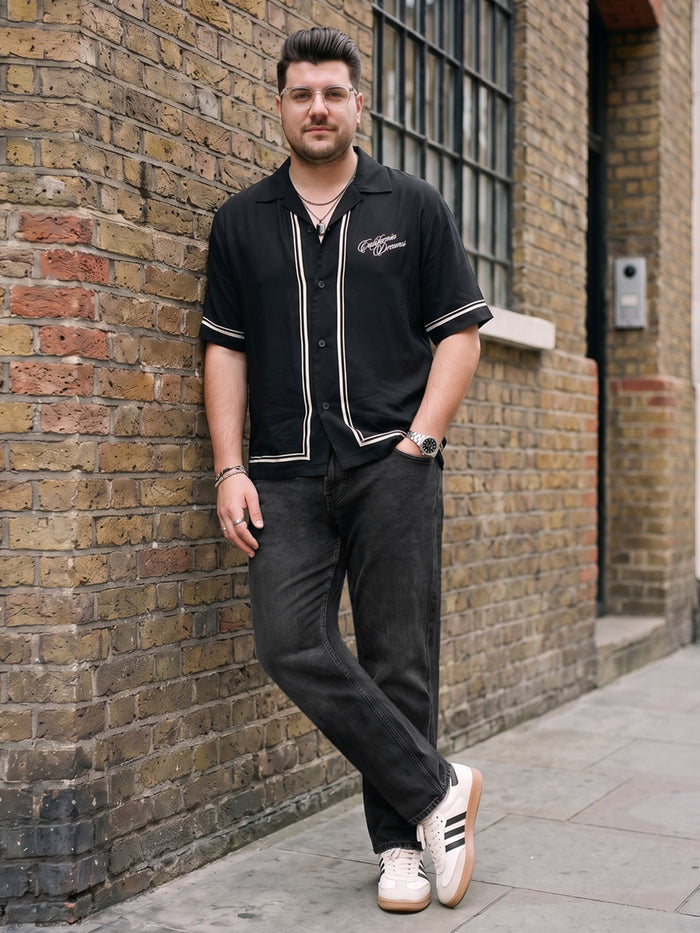 Plus Men's Black Relaxed Fit Washed Denim Jeans Non-Stretchable