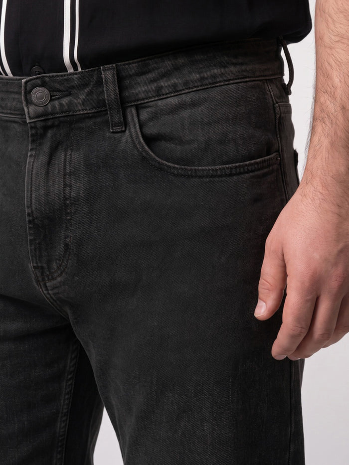 Plus Men's Black Relaxed Fit Washed Denim Jeans Non-Stretchable
