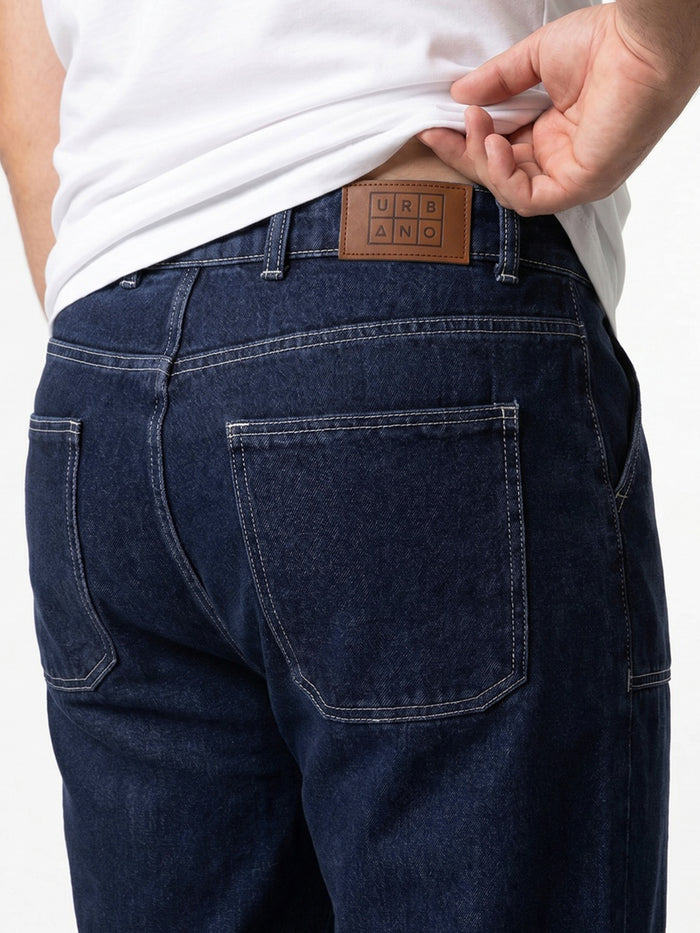 Plus Men's Blue Loose Baggy Fit Washed Denim Jeans Non-Stretchable