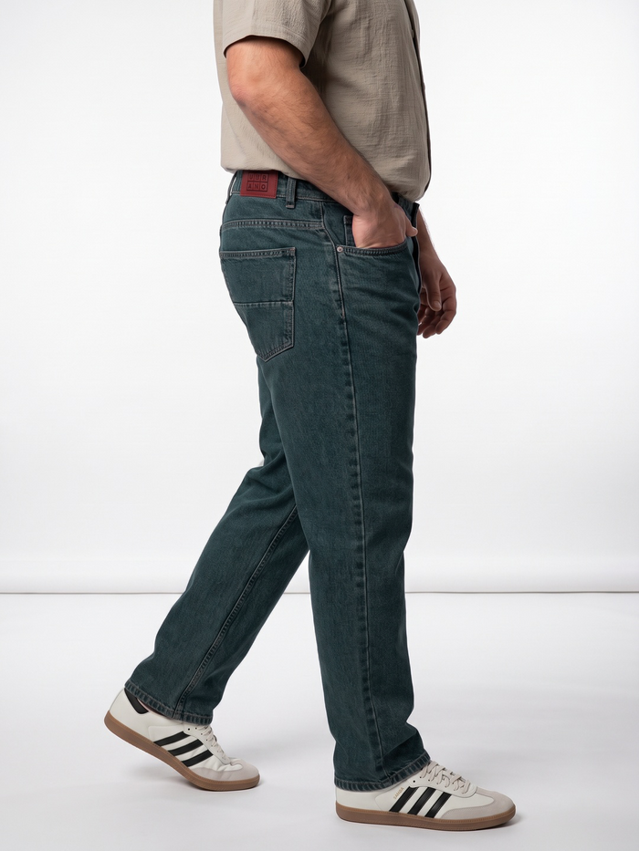 Plus Men's Blue Relaxed Fit Washed Denim Jeans Non-Stretchable