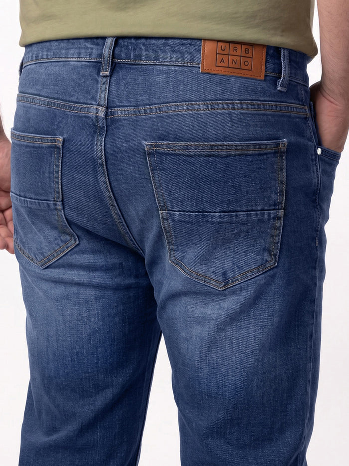 Plus Men's Blue Relaxed Fit Washed Denim Jeans Non-Stretchable