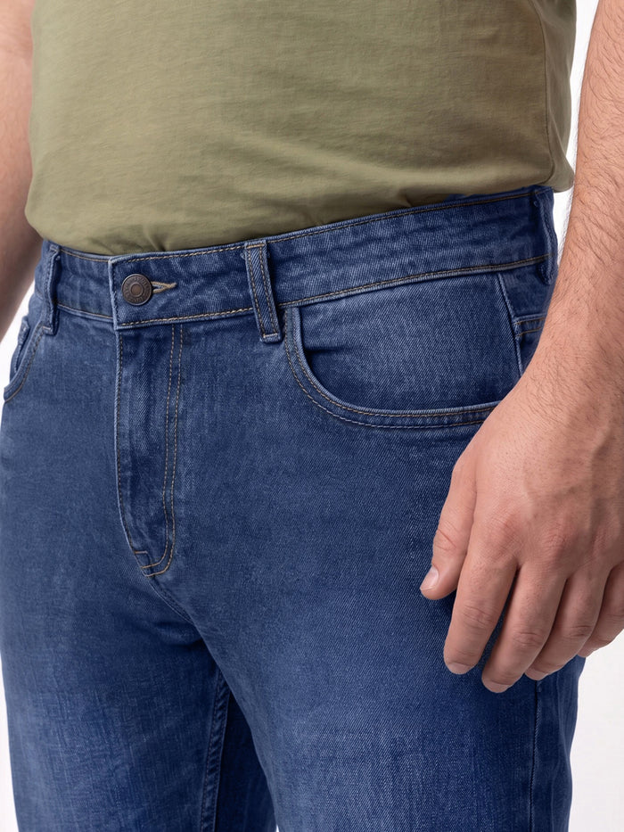 Plus Men's Blue Relaxed Fit Washed Denim Jeans Non-Stretchable