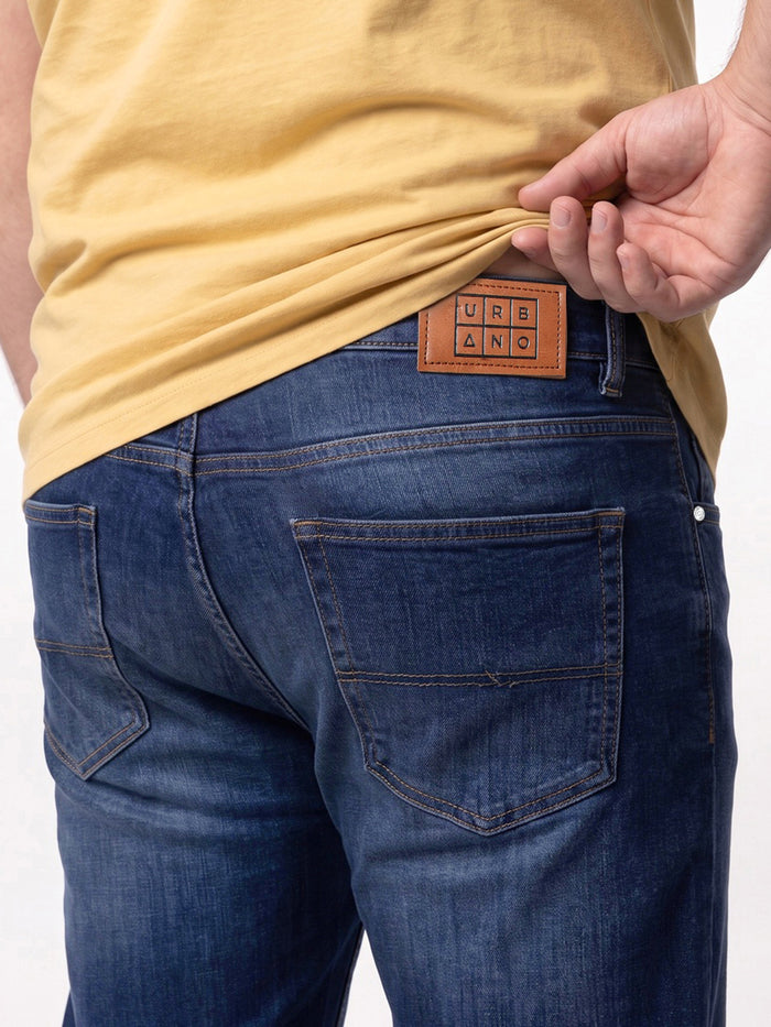Plus Men's Dark Blue Relaxed Fit Washed Denim Jeans Non-Stretchable