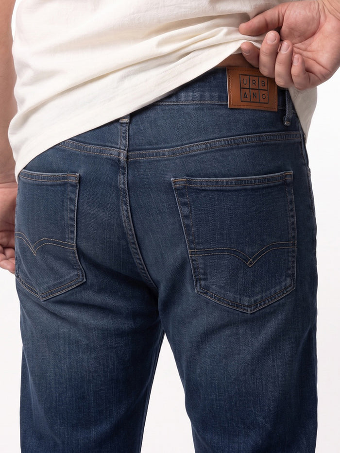 Plus Men's Dark Blue Relaxed Fit Washed Denim Jeans Non-Stretchable