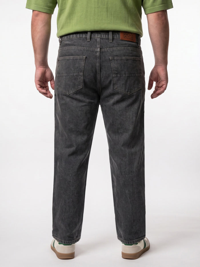 Plus Men's Grey Relaxed Fit Washed Denim Jeans Non-Stretchable