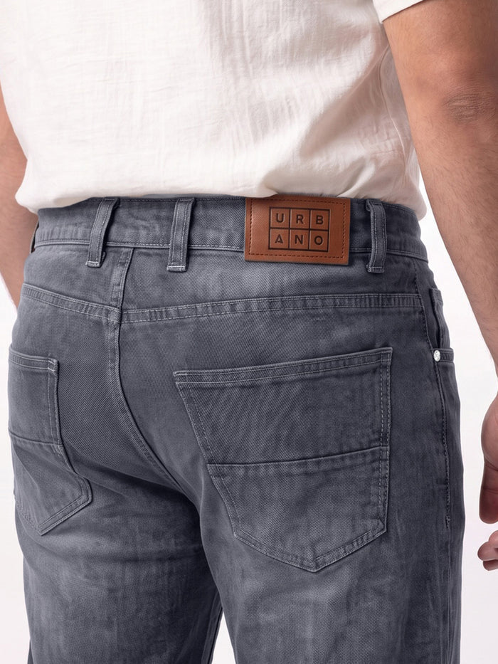 Plus Men's Grey Relaxed Fit Washed Denim Jeans Non-Stretchable