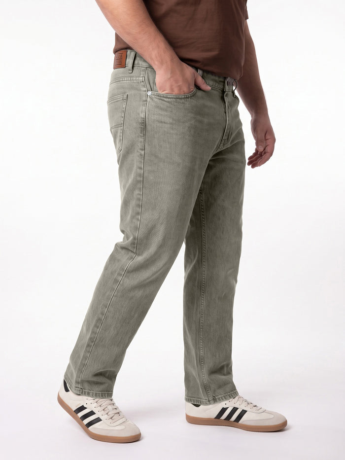 Plus Men's Ice Grey Relaxed Fit Washed Denim Jeans Non-Stretchable