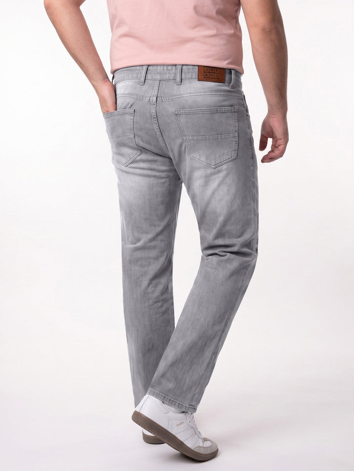 Plus Men's Ice Grey Relaxed Fit Washed Denim Jeans Non-Stretchable