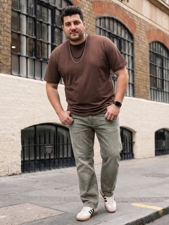 Plus Men's Ice Grey Relaxed Fit Washed Denim Jeans Non-Stretchable