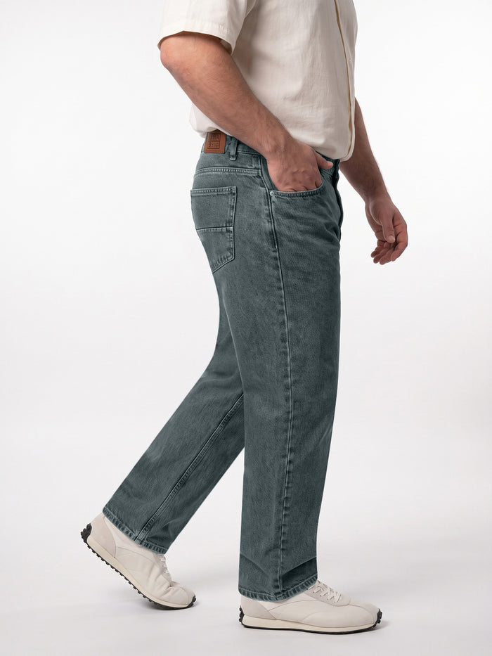 Plus Men's Light Blue Relaxed Fit Washed Denim Jeans Non-Stretchable
