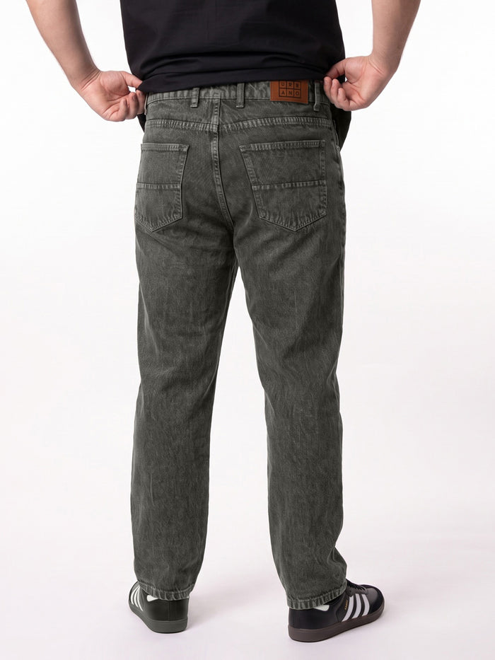 Plus Men's Light Grey Relaxed Fit Washed Denim Jeans Non-Stretchable