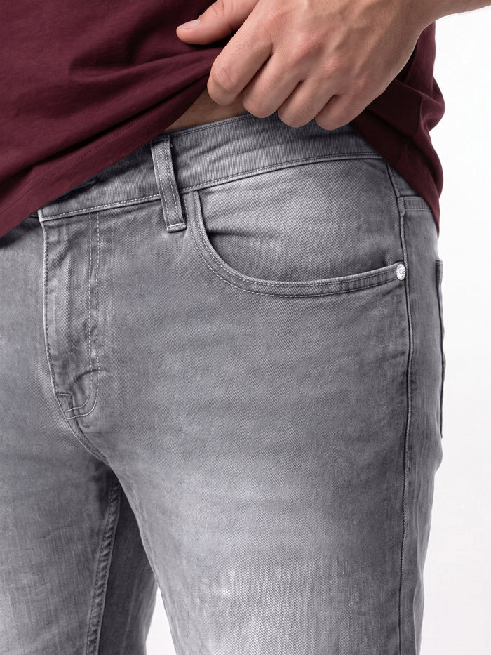 Plus Men's Light Grey Relaxed Fit Washed Denim Jeans Non-Stretchable