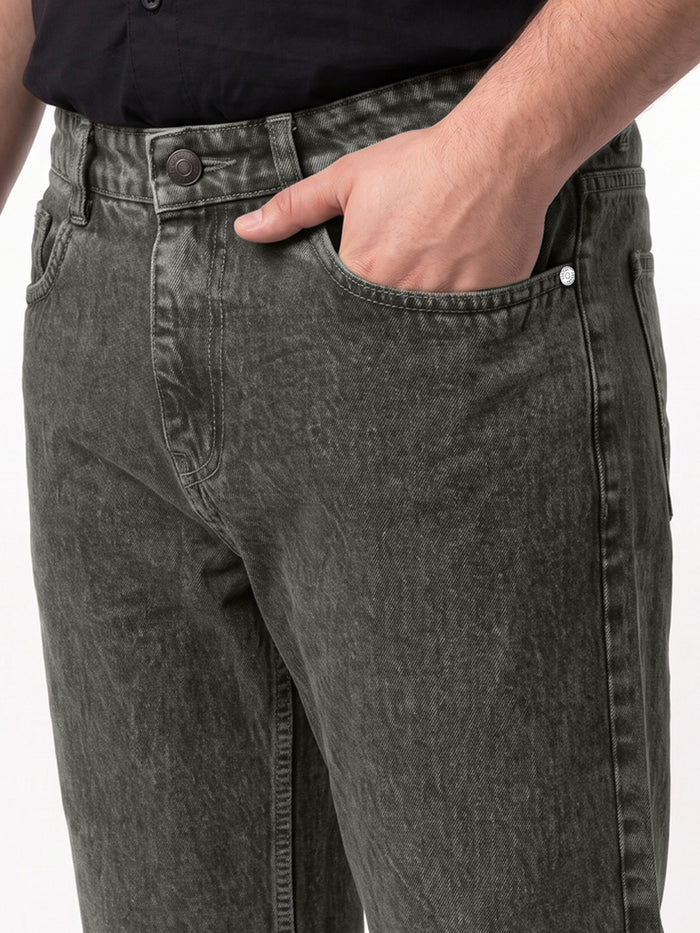 Plus Men's Light Grey Relaxed Fit Washed Denim Jeans Non-Stretchable