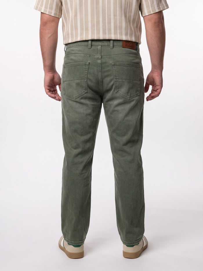 Plus Men's Olive Relaxed Fit Washed Denim Jeans Non-Stretchable