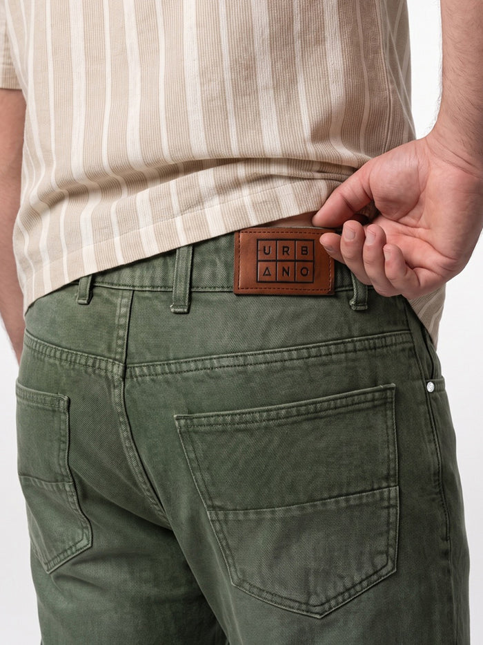 Plus Men's Olive Relaxed Fit Washed Denim Jeans Non-Stretchable