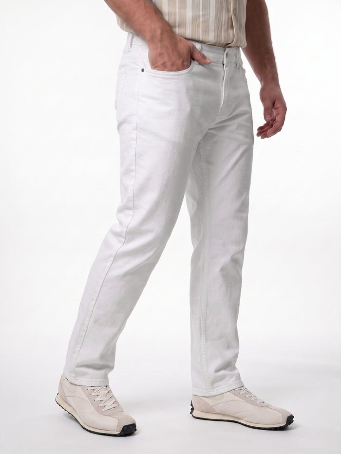 Plus Men's White Relaxed Fit Washed Denim Jeans Non-Stretchable
