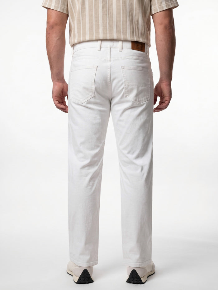 Plus Men's White Relaxed Fit Washed Denim Jeans Non-Stretchable