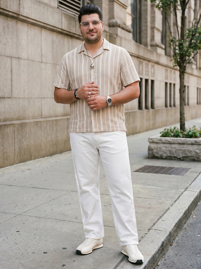 Plus Men's White Relaxed Fit Washed Denim Jeans Non-Stretchable
