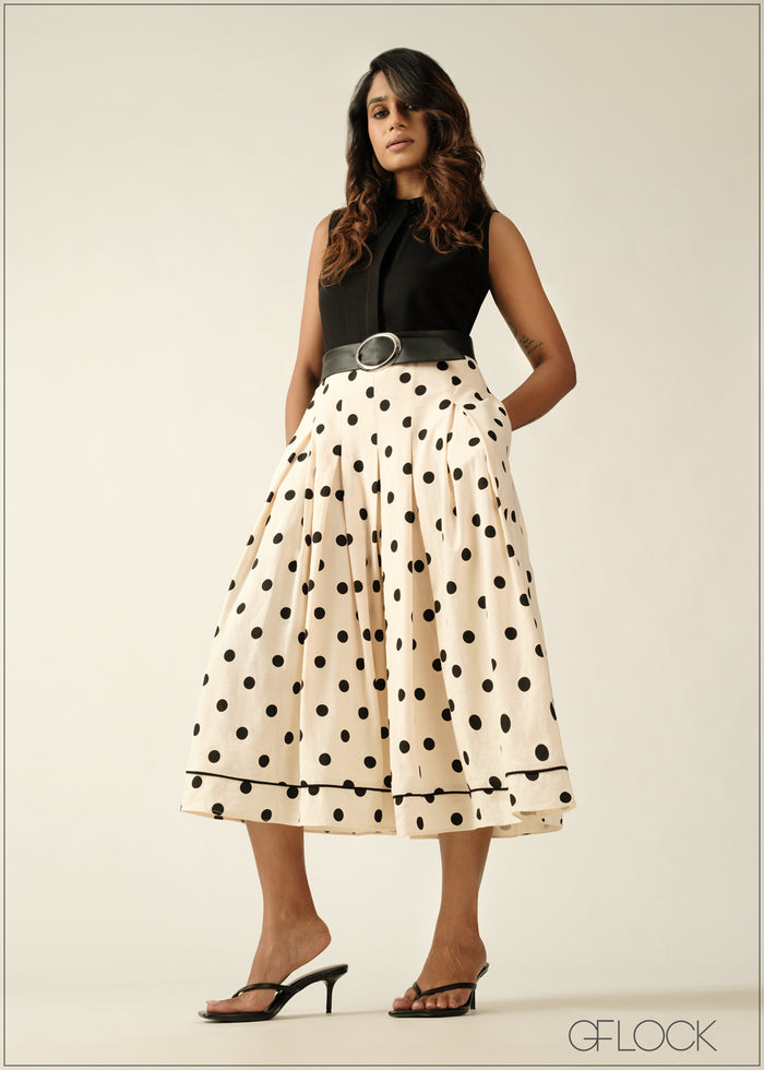 Polka Dot Dress With Leather Belt - 270726