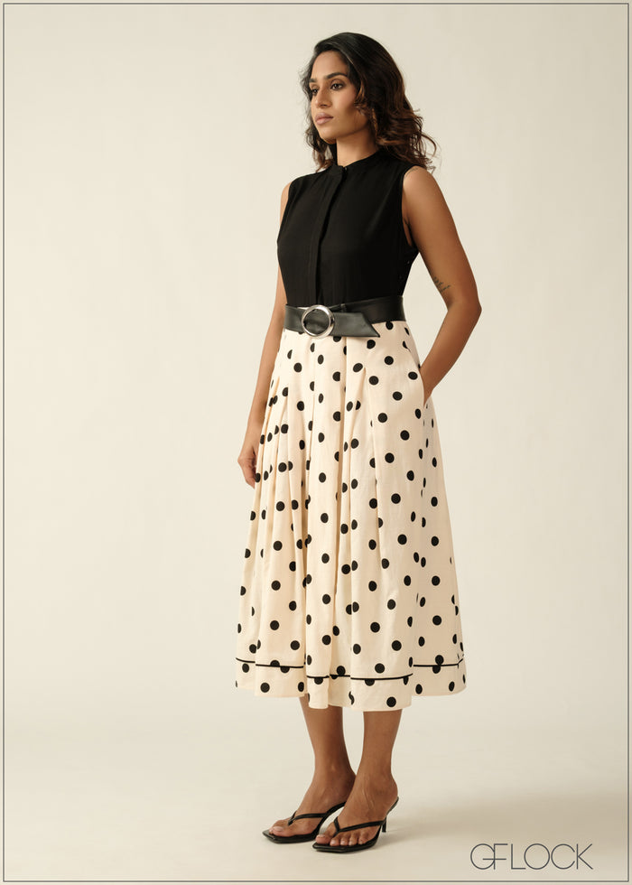 Polka Dot Dress With Leather Belt - 270726