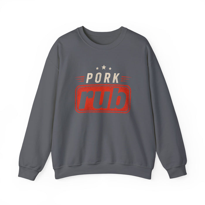 dark heather sweatshirt with pork rub bbq pitmaster design detail