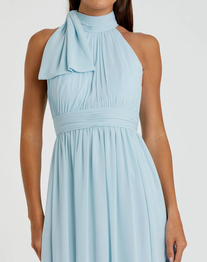 Blue High Neck Chiffon Gown - Mac Duggal