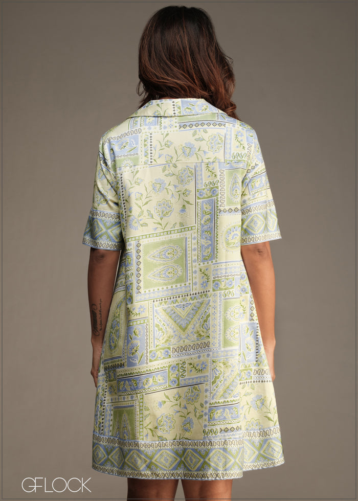Printed A-Line Dress - 180526