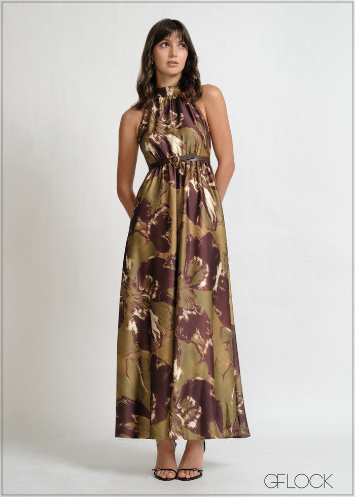 Printed Halter Neck Maxi Dress - 160326