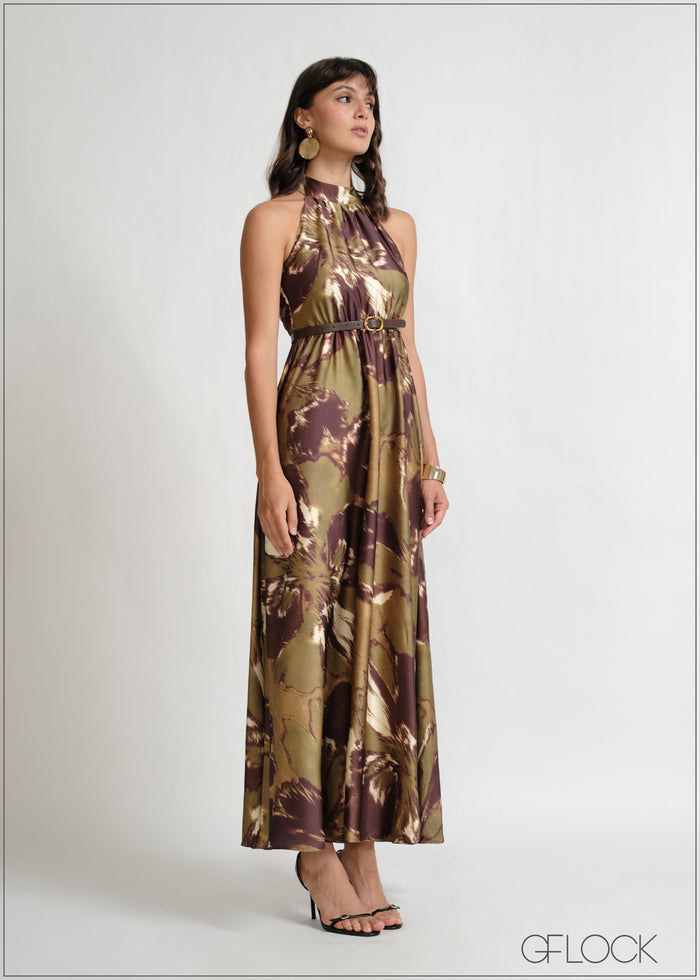 Printed Halter Neck Maxi Dress - 160326