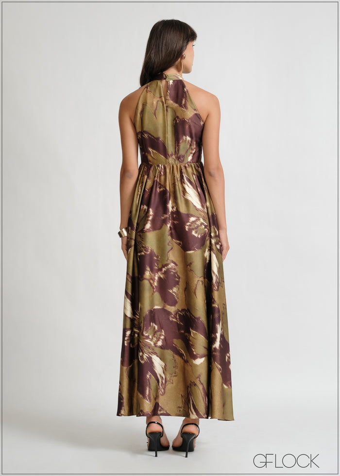 Printed Halter Neck Maxi Dress - 160326