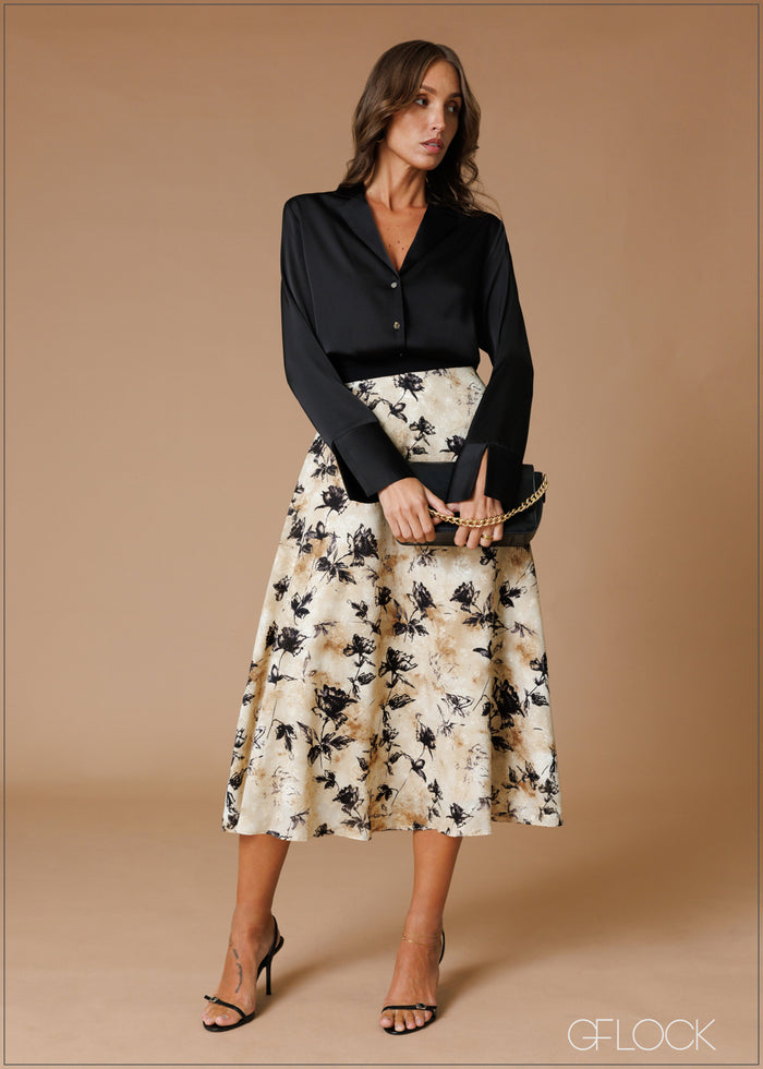 Printed High Waist Midi Skirt - 140826