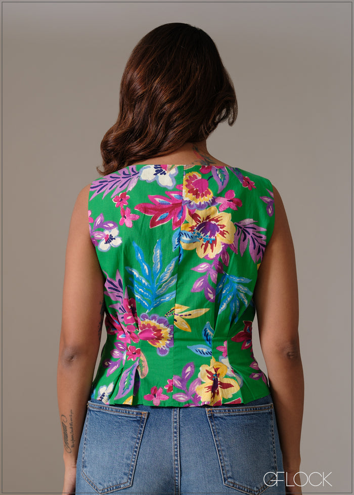 Printed Pleat Detailed Top - 111225