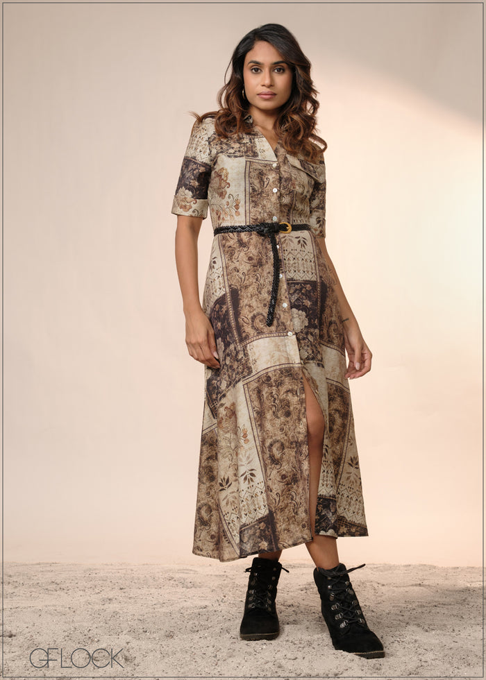 Printed Shirt Dress - 040426