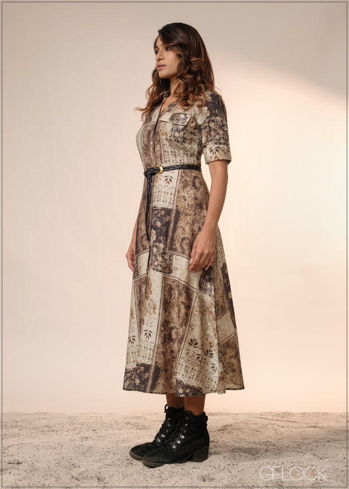 Printed Shirt Dress - 040426