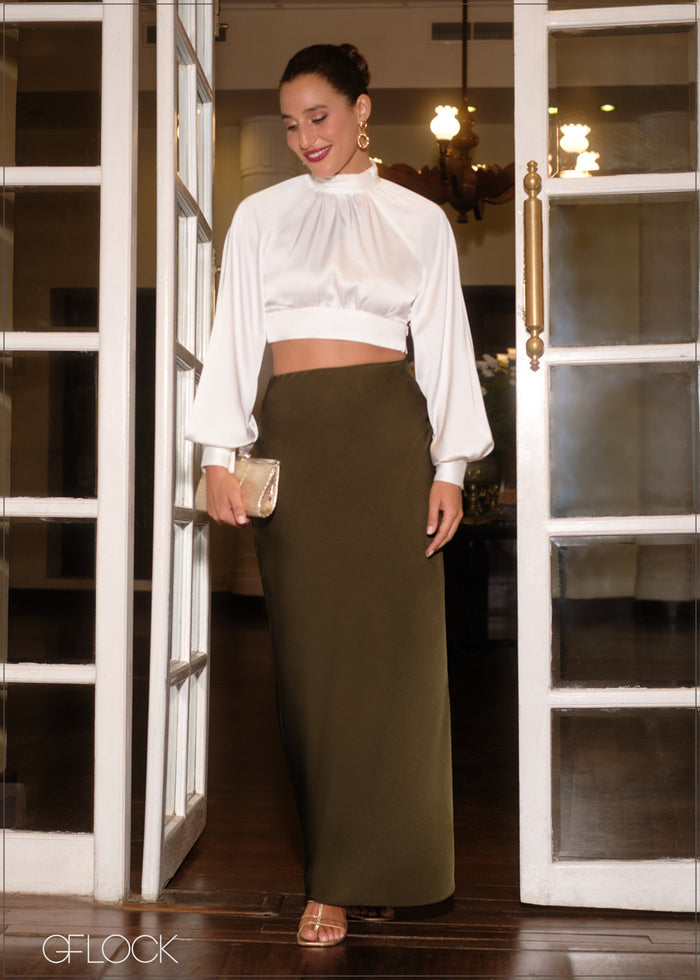 Puff Sleeve High Neck Crop Top - 131224