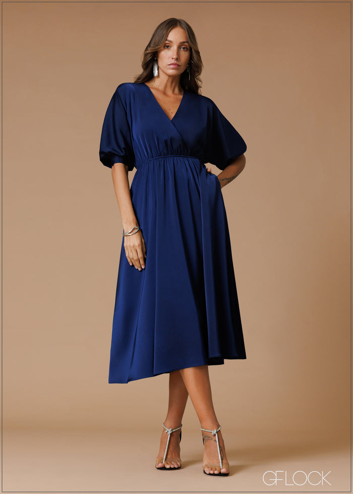 Puff Sleeve Midi Dress - 140826