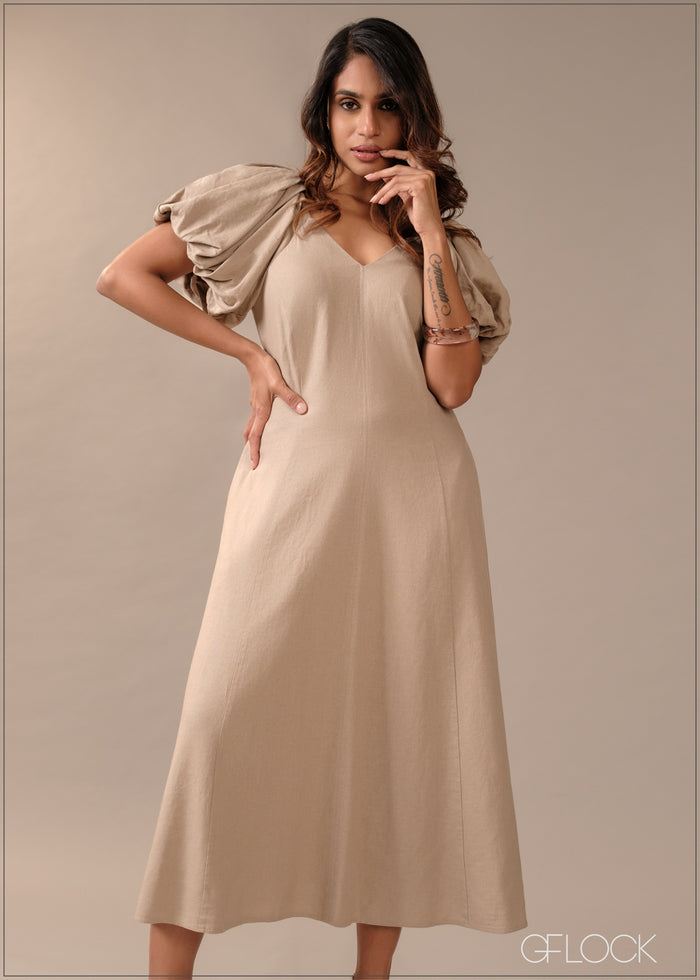 Puff Sleeve Midi Dress - 290726