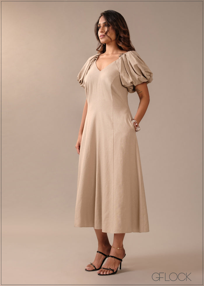Puff Sleeve Midi Dress - 290726