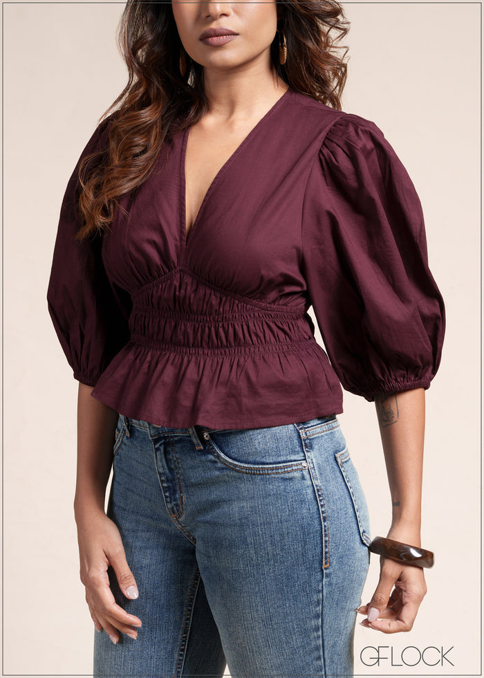 Puff Sleeve Smocked Top - 110526