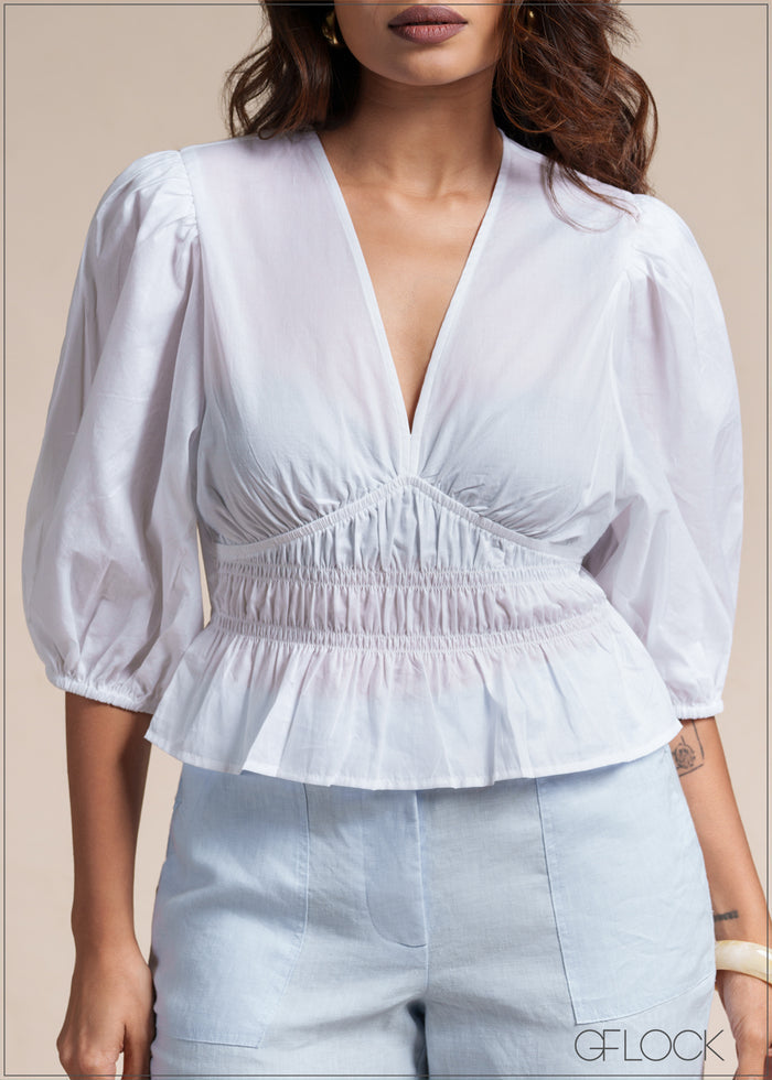 Puff Sleeve Smocked Top - 110526
