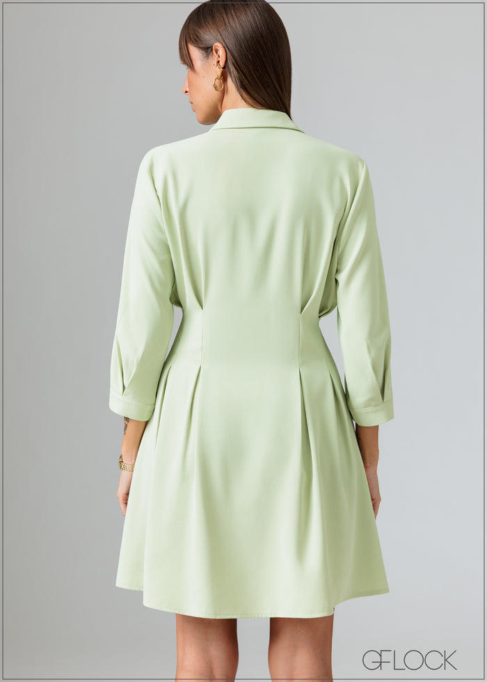 Puff Sleeved Collared Midi Dress - 070426