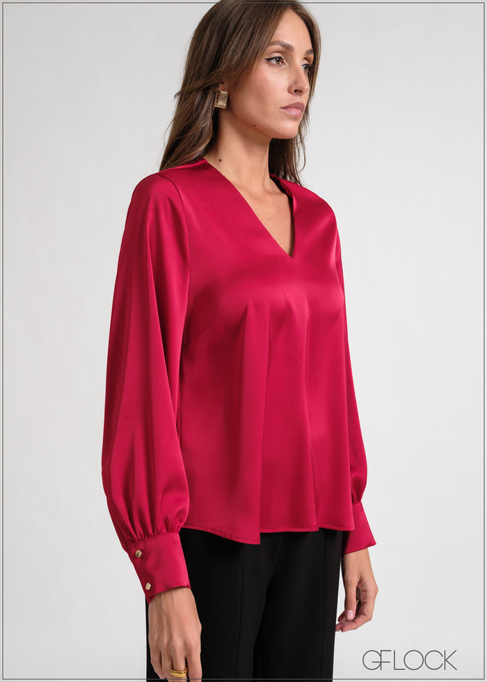Puffed Sleeve V-Neck Top - 170826
