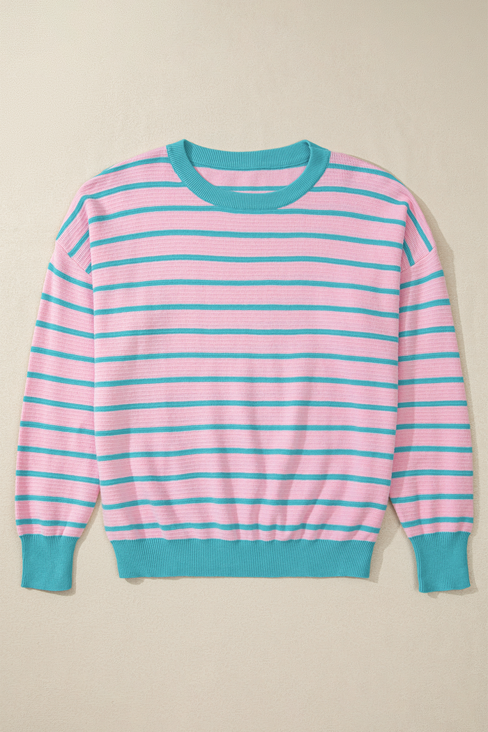 Pull ample à rayures roses et col rond *