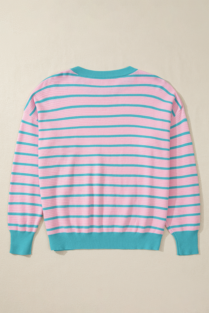 Pull ample à rayures roses et col rond *