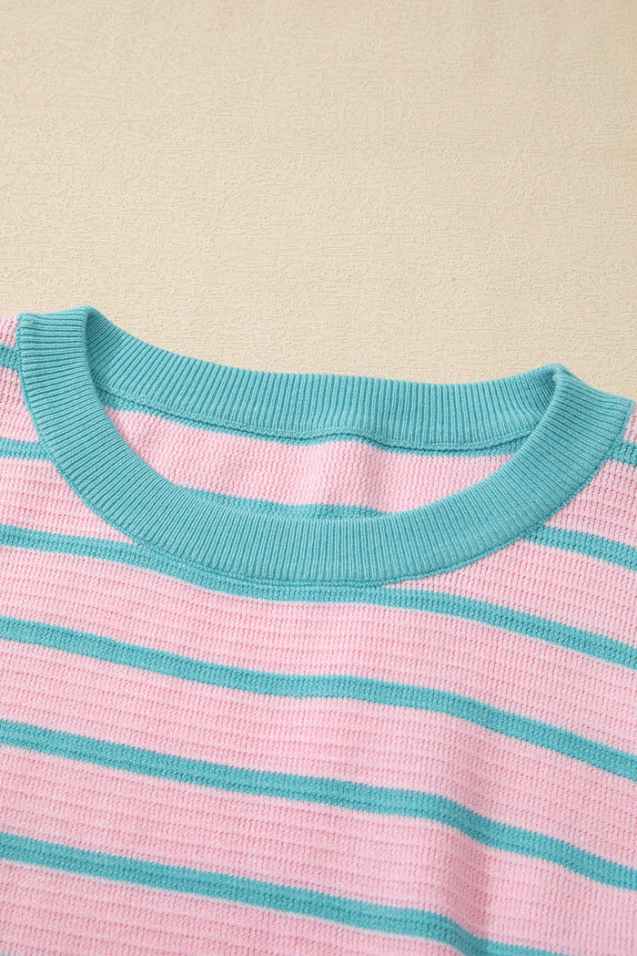 Pull ample à rayures roses et col rond *