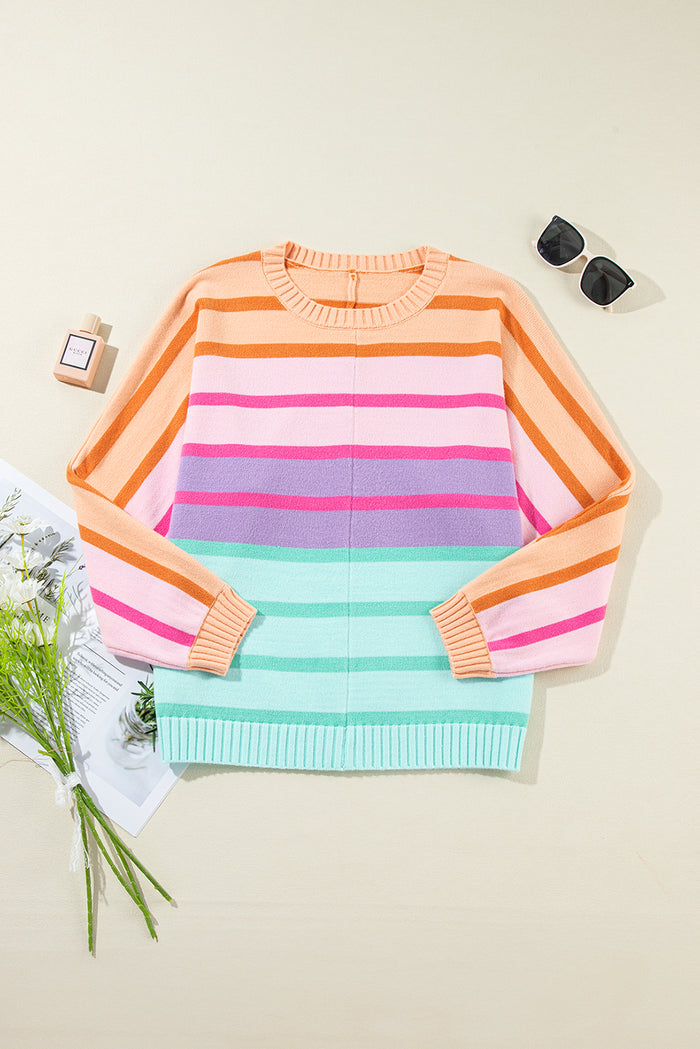 Pull ample multicolore à bords côtelés et dégradé