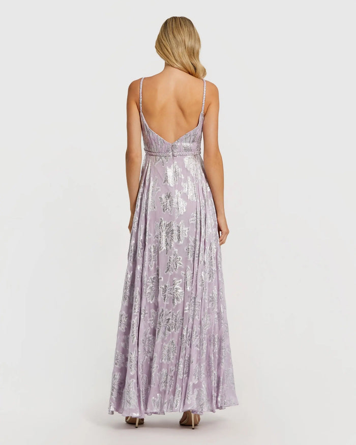 Purple Braided Strap A-Line Floral Gown - Ieena for Mac Duggal