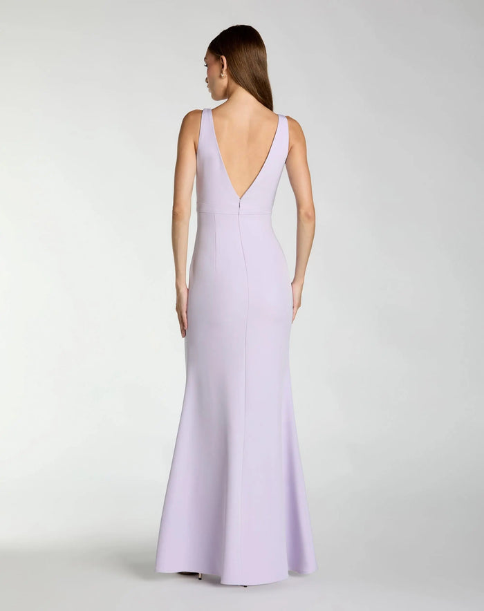 Purple Sleeveless V Neck Mermaid Gown with Bow - Ieena for Mac Duggal